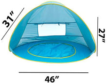 Load image into Gallery viewer, Baby Beach POP UP Tent – Light Blue Canopy Tent with Kiddie Pool and Carry Case. Portable Lightweight UV Protection Sun Shelter for Kids, Outdoor/Indoor Toddler Play - Play Kreative
