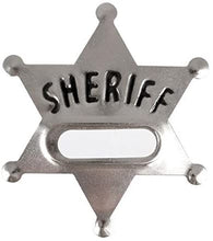 Load image into Gallery viewer, Western Party Cowboy Silver Metal Sheriff Badge Replica with Name Stickers - Pack of 12