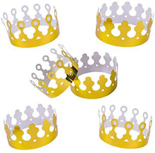 Load image into Gallery viewer, Playo Gold Foil Crowns – Pack of 12 Gold King Crowns – Perfect for King Costume accessories