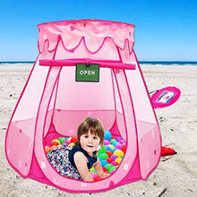 Load image into Gallery viewer, Pink Princess POP UP Tent with Carry Case. Girls Pink Playhouse with Mesh Siding, Stars and Red Hearts for Indoor/Outdoor Kids Playtime Activities – Lovely Birthday Gift for Her