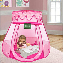 Load image into Gallery viewer, Pink Princess POP UP Tent with Carry Case. Girls Pink Playhouse with Mesh Siding, Stars and Red Hearts for Indoor/Outdoor Kids Playtime Activities – Lovely Birthday Gift for Her