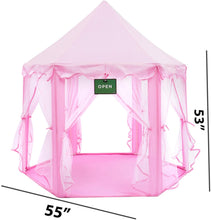 Load image into Gallery viewer, Pink Princess Castle Tent with Carry Case. Girls Pink Fairy Playhouse with Mesh Siding for Indoor/Outdoor Kids Playtime Activities – Lovely Birthday Gift for Her