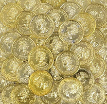 Load image into Gallery viewer, Plastic Gold Coins Play Money – 144 Pack- Fake Money- Party Favors