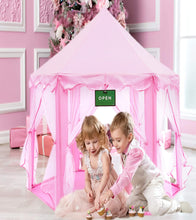 Load image into Gallery viewer, Pink Princess Castle Tent with Carry Case. Girls Pink Fairy Playhouse with Mesh Siding for Indoor/Outdoor Kids Playtime Activities – Lovely Birthday Gift for Her