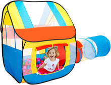 Load image into Gallery viewer, PlayO Childrens Play Tent with Crawling Tunnel and Carry Case. Popup Kids Playhouse for Indoor/Outdoor Fun Activities. Great Birthday Gift for Girl or Boy