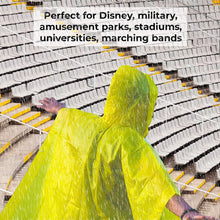 Load image into Gallery viewer, Playo 12 Pack Yellow Rain Poncho with Hood - Disposable Emergency Raincoat Ponchos for Men, Women & Teens - Concerts, Amusement Parks, Camping