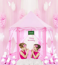 Load image into Gallery viewer, Pink Princess Castle Tent with Carry Case. Girls Pink Fairy Playhouse with Mesh Siding for Indoor/Outdoor Kids Playtime Activities – Lovely Birthday Gift for Her