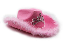 Load image into Gallery viewer, Pink Felt Feather Blinking Tiara Cowboy Cowgirl Dress Up Hat