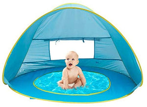 sun tent pool Baby Beach POP UP Tent – Light Blue Canopy Tent with Kiddie Pool and C – Playoshop