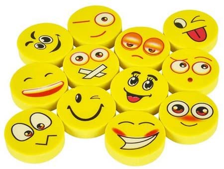 Emoji Pencil Erasers - 72 Pack - Cute Kids Emoticon Face Expressions Erasers Perfect for School Classroom Prizes, Party Decorations & Favors