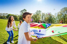 Load image into Gallery viewer, PlayO Colorful 12-Foot Play Parachute for Kids with 8 Handles. Childrens Wind Parachute Canopy Tent for Outdoor Fun Activities. Great for Play Groups, Schools, Picnics and Party Games.