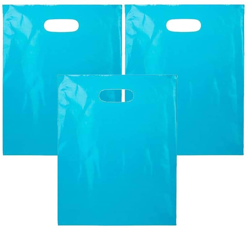 Playo Die Cut Treat Goody Plastic Bags - Party Favor Goodie Shopping Bags with Handles 50 Ct