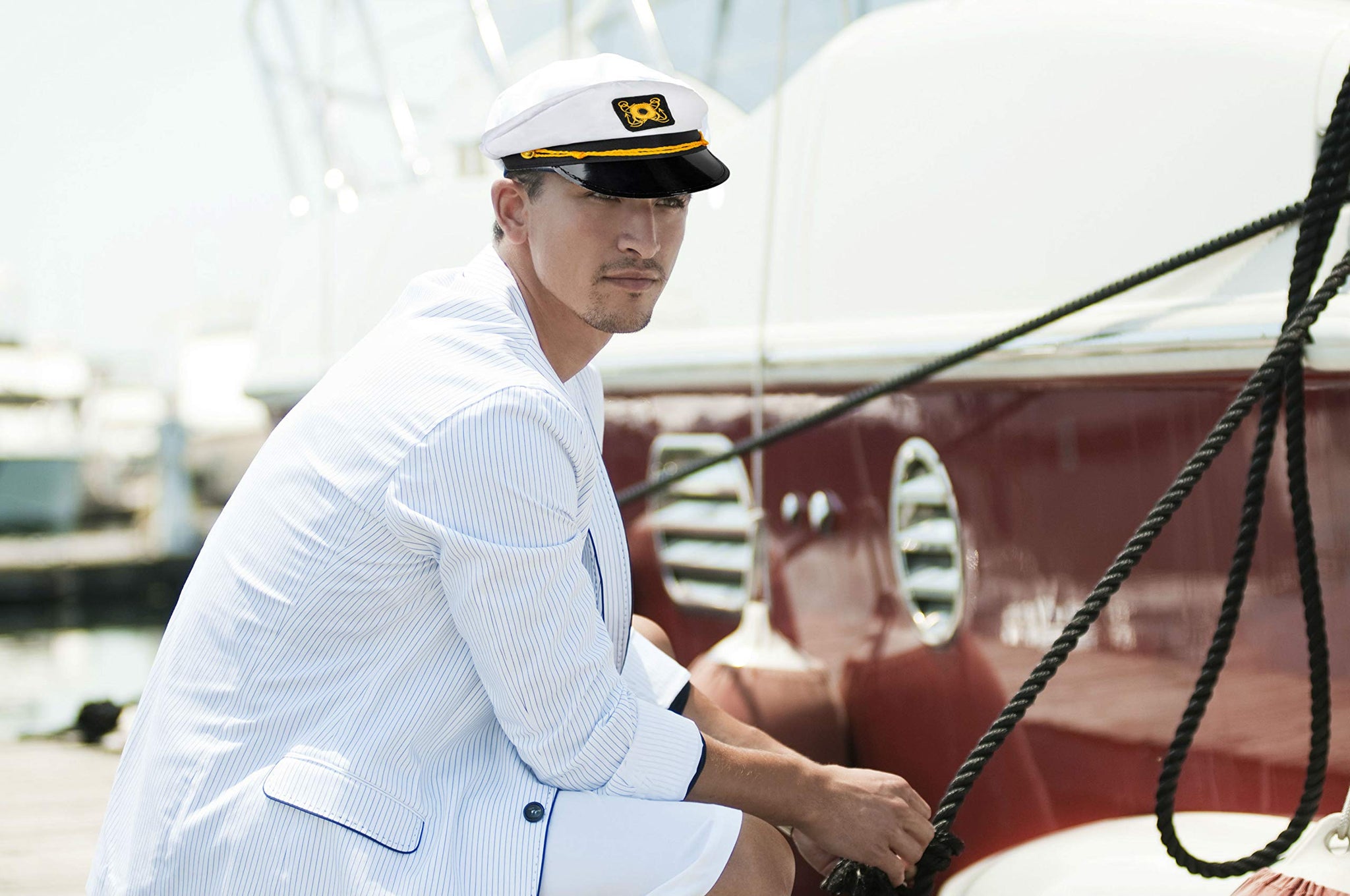 Adult Yacht Boat Captain Hat Navy Cap Ship Sailor Costume Party Fancy Dress  Black+White