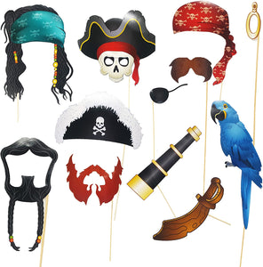 Pirate Photo Booth Props Set - Fun Pirate Party Supplies for Kids Pirate Birthday Party Decorations, Pirate Dress Up, Pirate Role Play and Halloween