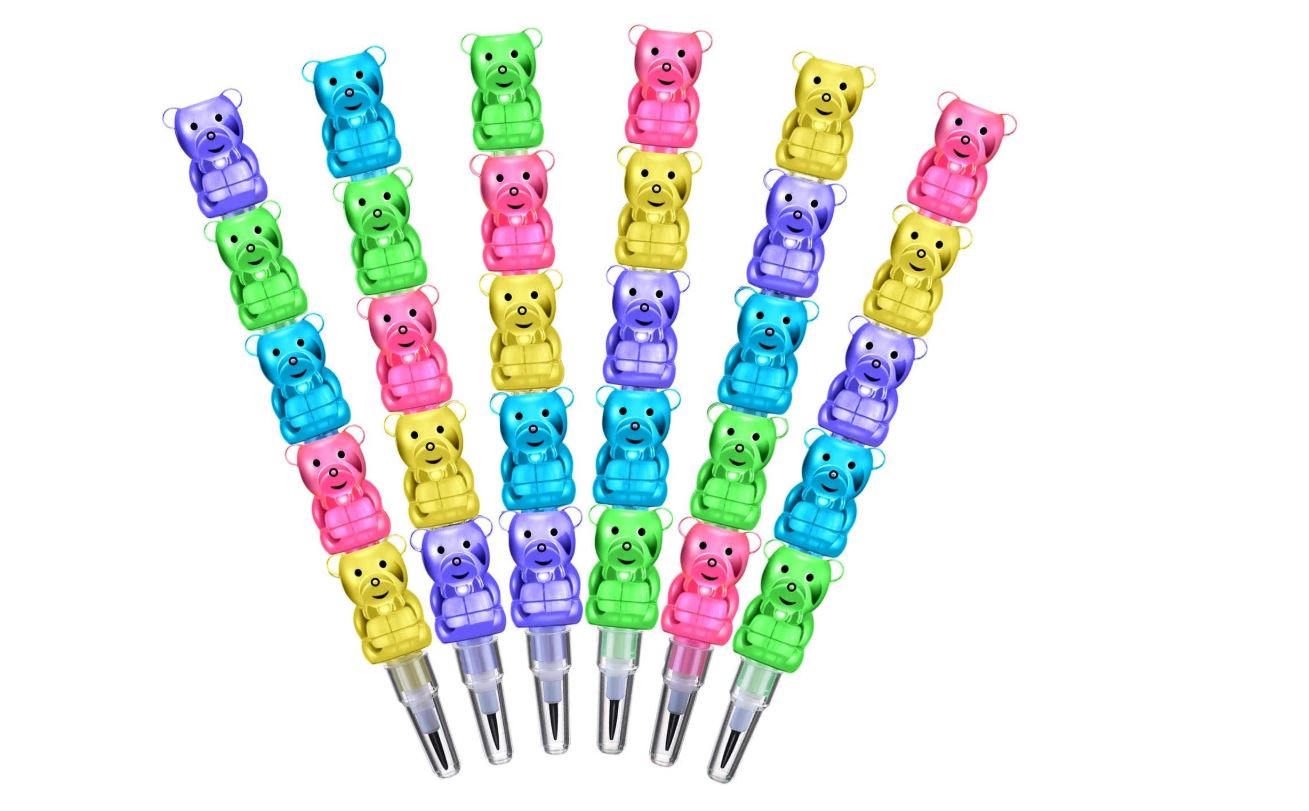 30 Pcs Stackable Bear Pencils, Colored Stacking Pencils, Cute Pens Bulk